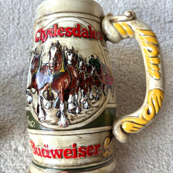 Budweiser Clydesdale Beer Stein Pair Vintage Limited Edition Collectible Barware - Picture 3 of 12